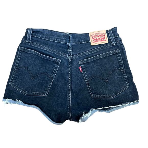 Levi's Black Denim Shorts High Rise Womens Size 30 Distressed Hem - Picture 2 of 8